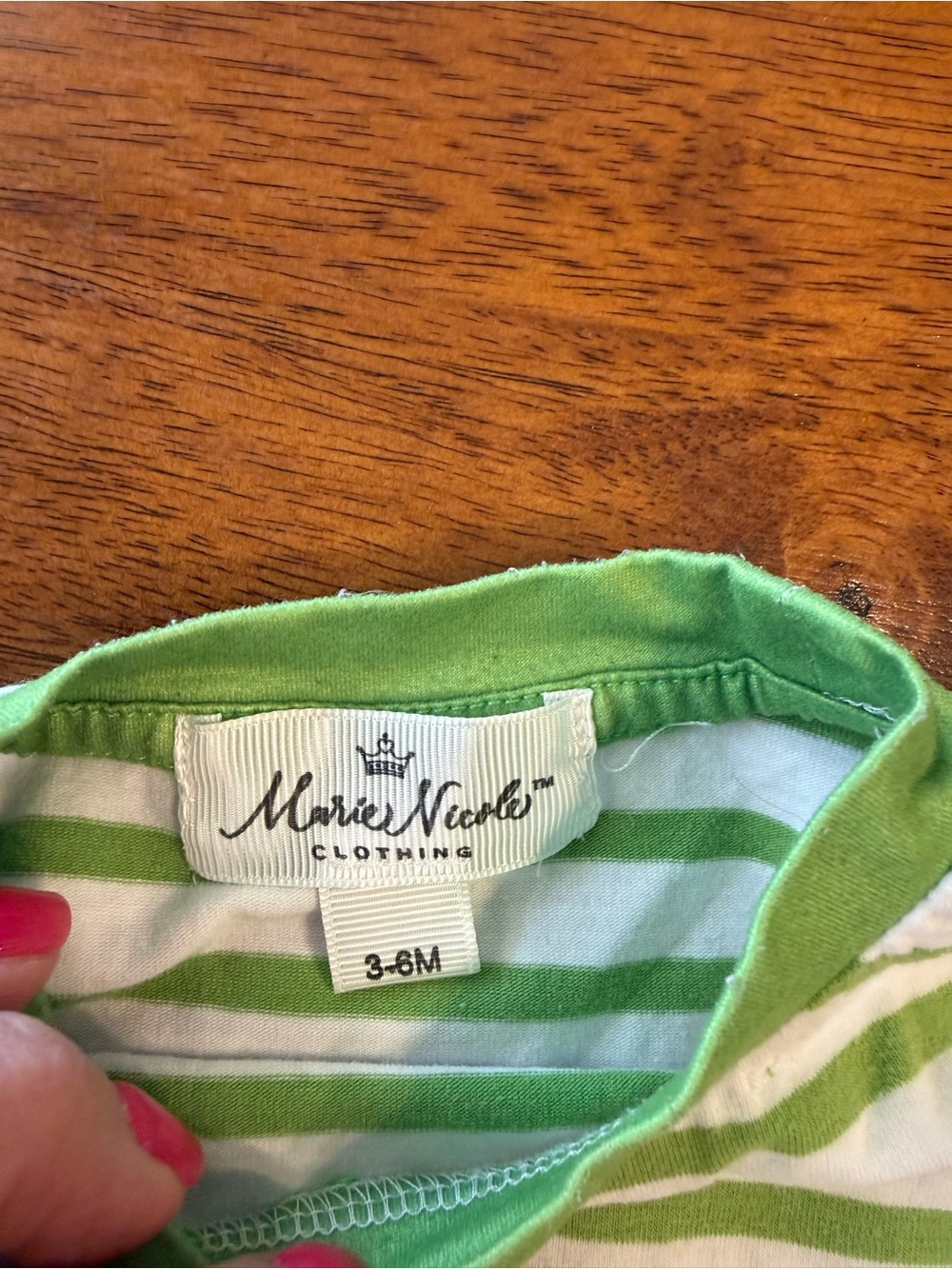 Marie Nicole Green White Striped Baby Romper Carrot Applique size 3-6 months - Picture 3 of 5